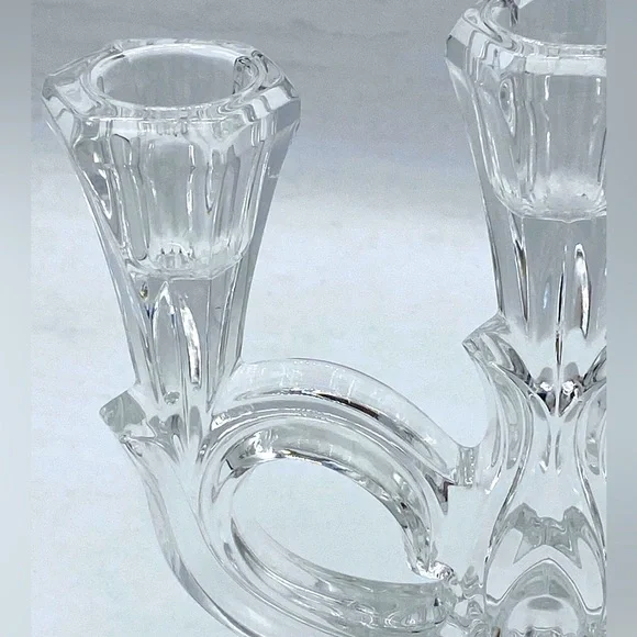 Vintage Bayer Lead Crystal Clear Triple Candle Stick Holder Elegant Design - Picture 4 of 6